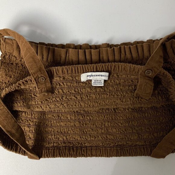 American Eagle Crop Top Small Brown Stretch Smocked Ribbed Y2K Tank - Picture 3 of 5